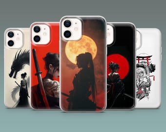 Female Samurai Phone Case Japanese Girl Warrior Cover for iPhone 17Pro, 16, 15, 14, 13, 12, Samsung S25, S24, S23, A16, A56, A55,Pixel 10Pro