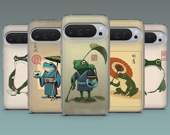 Cover per telefono con rana giapponese, design artistico giapponese, compatibile con Google Pixel 11, 11Pro, 10Pro, 9A, 8, 7, 6, iPhone 17, 16, 15Pro, 14, Samsung S25Fe, S24, A16