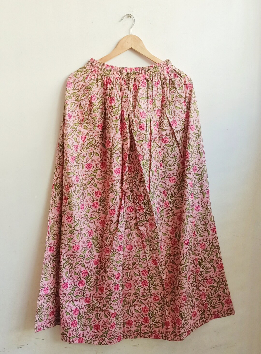 Pink - Hand Block Batik Print Cotton Wrap Around Skirt 32