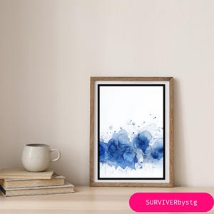 Modern blue floral abstract art print – perfect for minimalist home décor. Instant digital download. A4 size