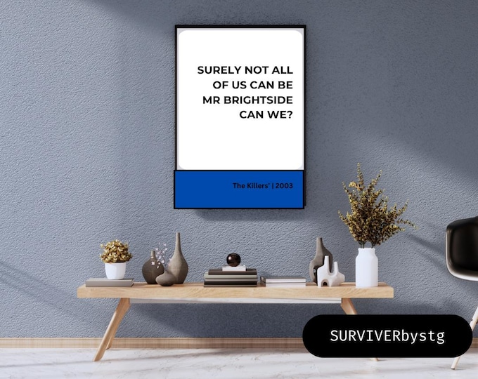 Mr Brightside Lyric Poster | The Killers Inspired Wall Art | Indie Rock Music Print