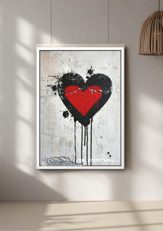 Graffiti Heart Print, Banksy Style Street Art, Modern Urban Wall Decor