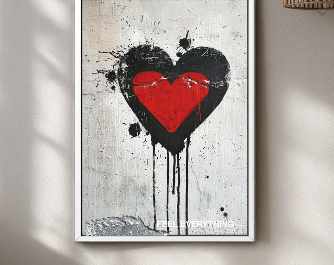 Graffiti Heart Print, Banksy Style Street Art, Modern Urban Wall Decor