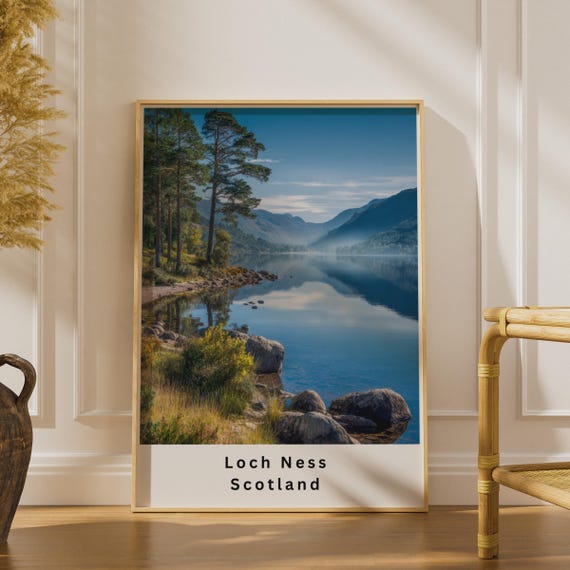 Loch Ness Scotland Poster, Scottish Highlands Wall Art, Nature Landscape Print, Blue