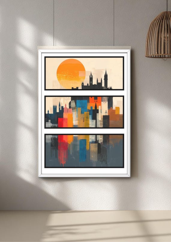 Edinburgh Castle Art print, Scotland poster, colorful mid century wall decor