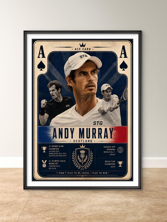 Andy Murray Tennis Art Print, Scotland Tribute, Sports Wall Decor, Grand Slam Champion Poster