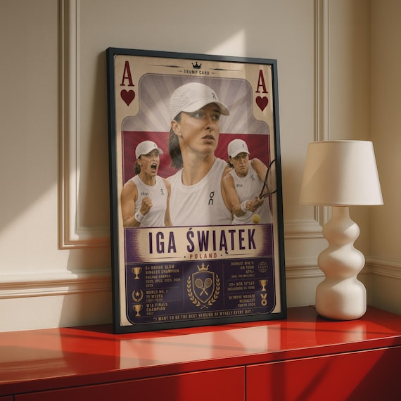 Iga Swiatek Tennis Trump Card Poster, Grand Slam Champion Sports Wall Art Print
