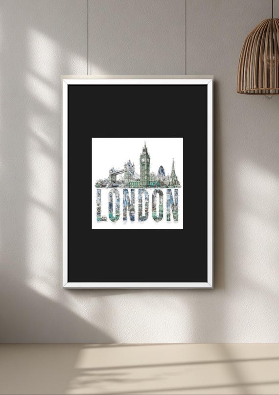 London Skyline, Minimalist Art Print, Neutral Wall Decor