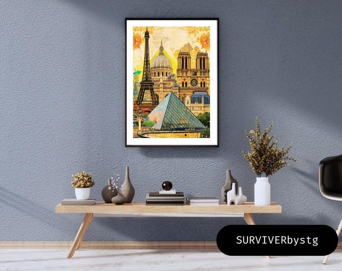 Poster; Paris Landmarks | Wall Art Decor | Home Office Decoration | Travel Gift | Cityscape Poster