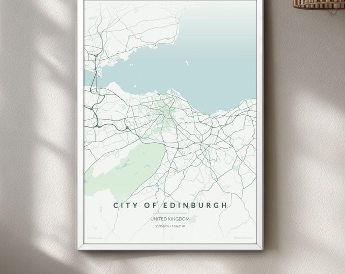 City Map Print Edinburgh, Minimal Map Wall Art, A1,A2,A3 Scotland Poster