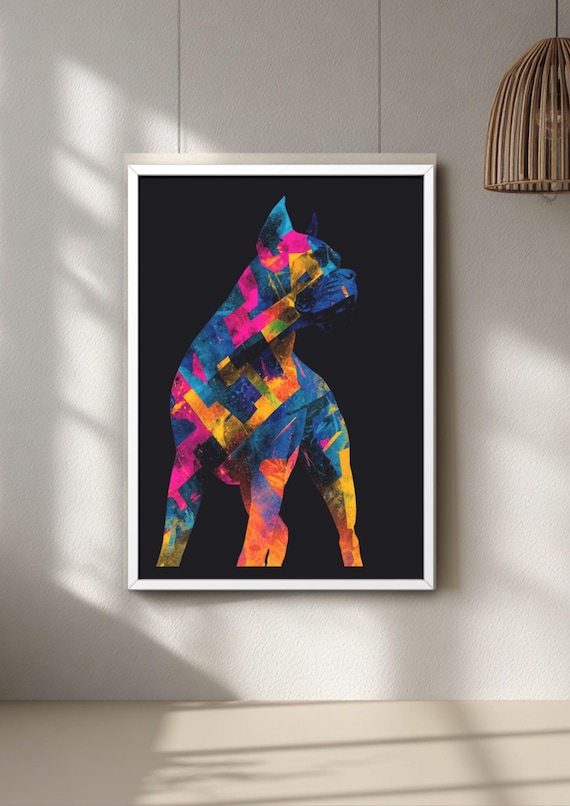 Graffiti Dog Art Boxer Print, Neon Street Art, Bold Urban Wall Decor