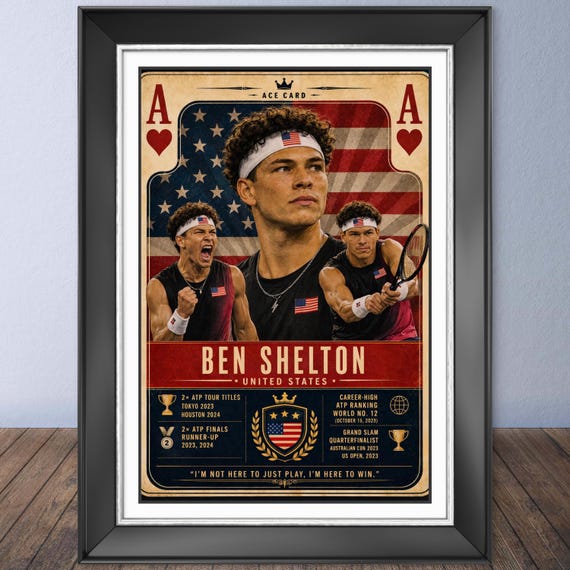 Ben Shelton Trump Card Wall Art, Tennis Print, USA Athlete Poster, Sports Decor, Gift for Sports
