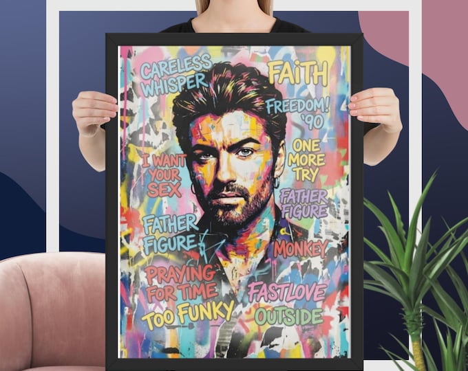 Framed Art | George Michael Graffiti Art Print, 80s Pop Icon Wall Decor