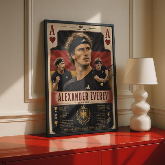 Alexander Zverev Tennis Ace Trump Card, Germany Sports Art, Olympic Gold Medalist Wall Decor