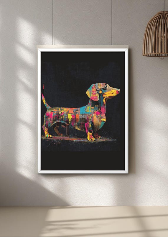 Graffiti Dachshund Art Print, Neon Street Art, Bold Contemporary Wall Decor