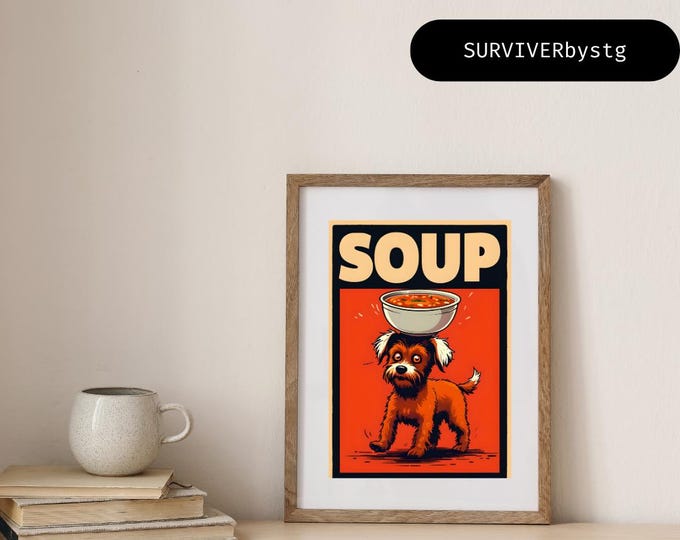Print; Dog Soup Pop Art | Whimsical Kitchen Decor (Digital Download)