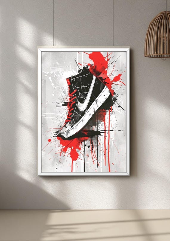 Sneaker Wall Decor, Black Red Art, Urban Graffiti Poster