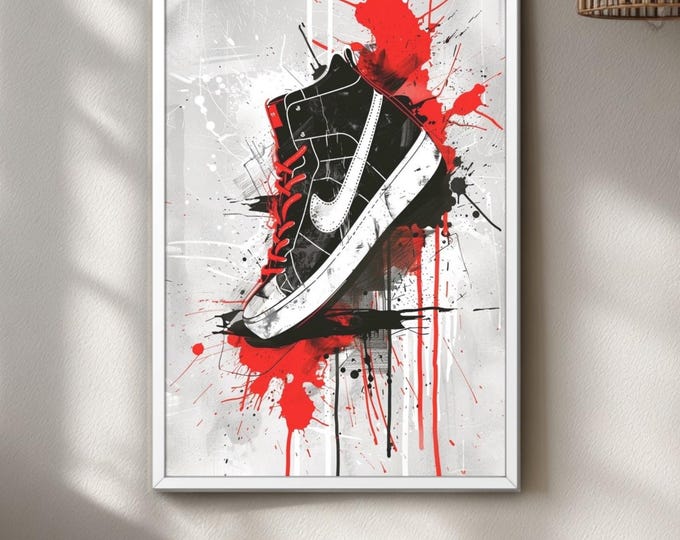 Sneaker Wall Decor, Black Red Art, Urban Graffiti Poster