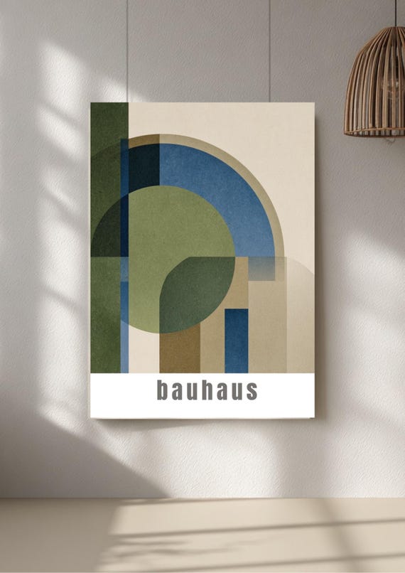 Bauhaus poster geometric artwork, natural and olive modern wall print