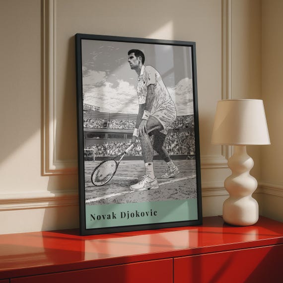 Novak Djokovic Wall Art, Tennis Player Poster, Black and White Artwork, Sport Decor, Wimbledon