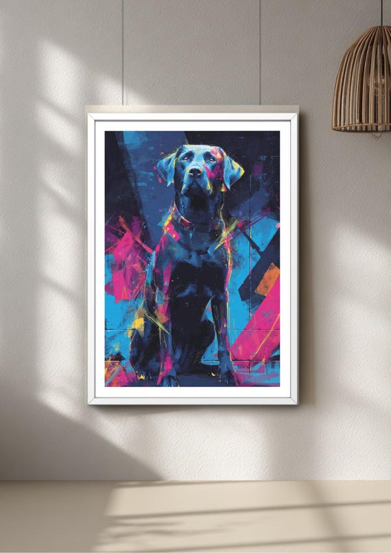 Graffiti Dog Art print, neon street art, bold urban wall decor
