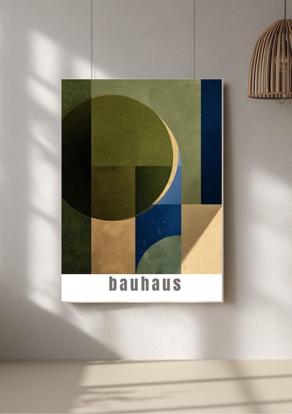 Bauhaus poster geometric artwork, natural and olive modern wall print