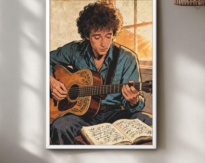 Bob Dylan Guitar Art Print – Folk Music Legend Songwriter Wall Art