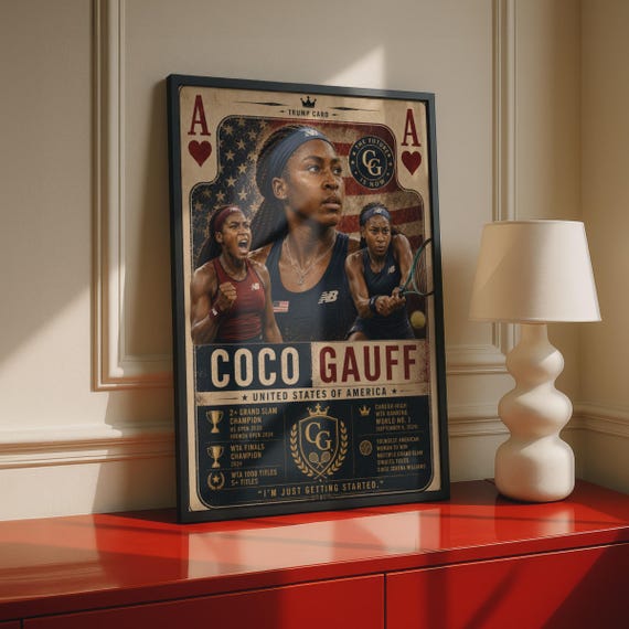 Coco Gauff Tennis Trump Card Poster, Sports Wall Art, Grand Slam Champion Print