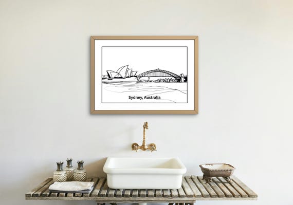 Sydney Pencil Line Art,  Sydney Harbour and Opera House | Digital Download Print