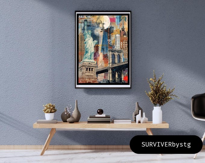 Poster; New York Landmarks | Collage Wall Art | Cityscape Print, Indoor Decor | Travel Gift
