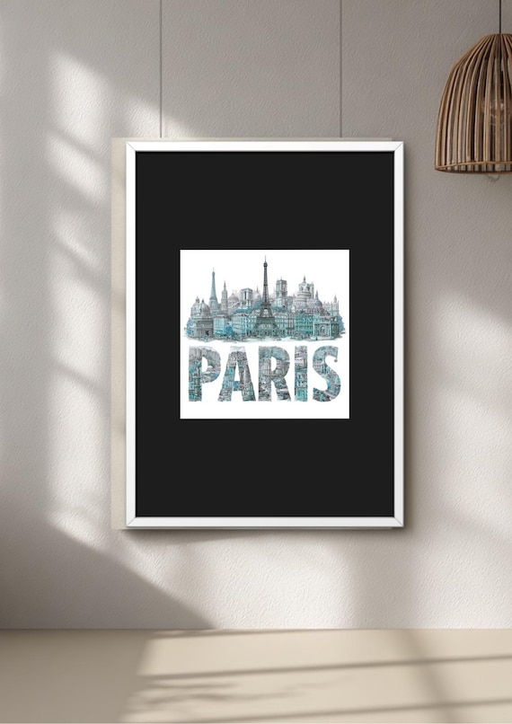 Neutral Paris Skyline Print, Eiffel Tower Modern Wall Art