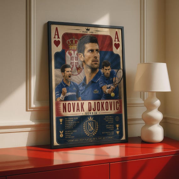 Novak Djokovic Trump Card, Serbian Tennis Star Art, Wall Decor, Sports Collectible, Tennis Fans Gift