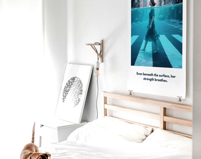 Poster; Head Above Water | Inspirational Female Art Print | Surreal Ocean City Artwork