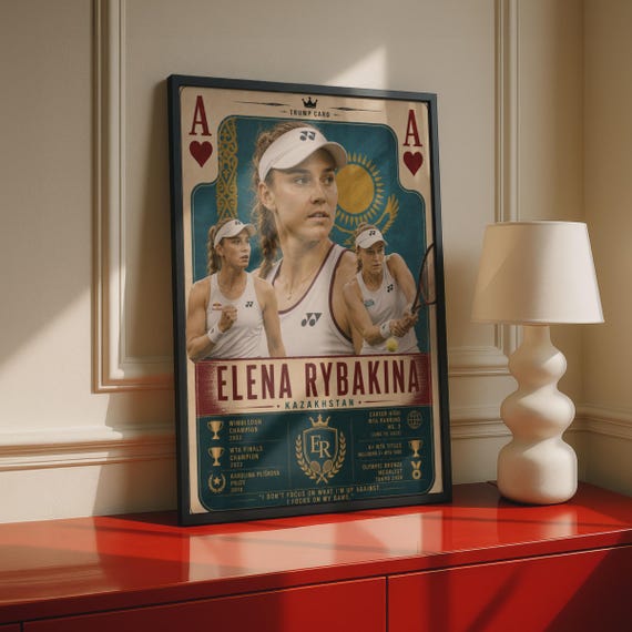 Elena Rybakina Trump Card Poster, Tennis Wall Art, WTA Sports Print, Kazakhstan