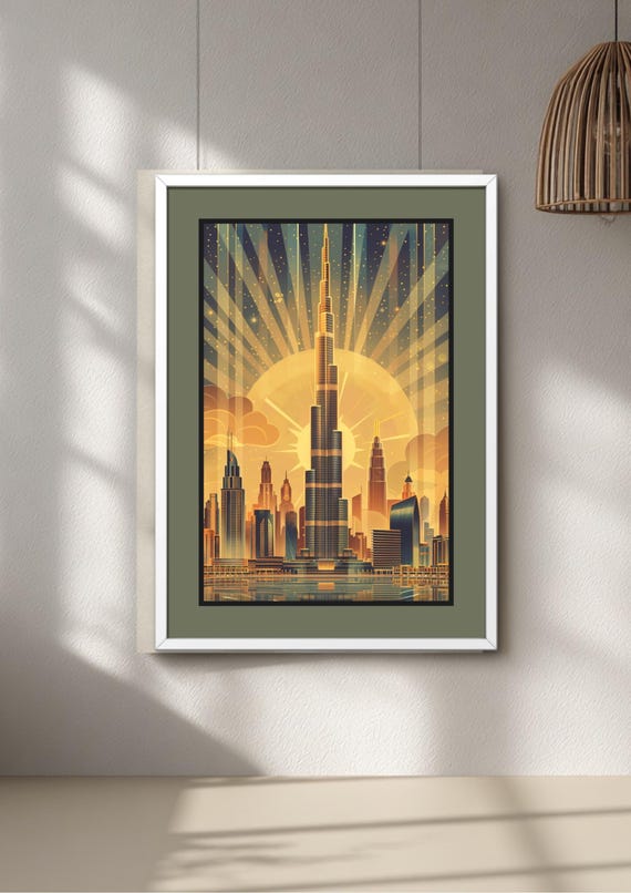 Dubai Art Deco Print – Burj Khalifa Skyline Wall Art