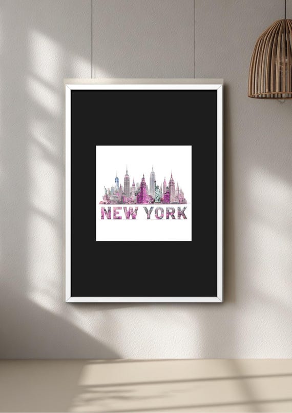 Nyc Wall Art, Minimalist Art Print, Black White City Skyline