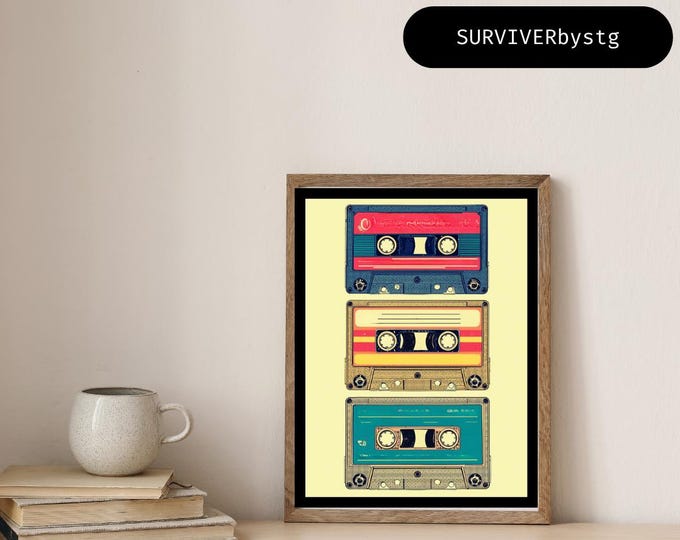 Print; 80s Retro | Cassette Tape Print | Music Lover | Wall Art