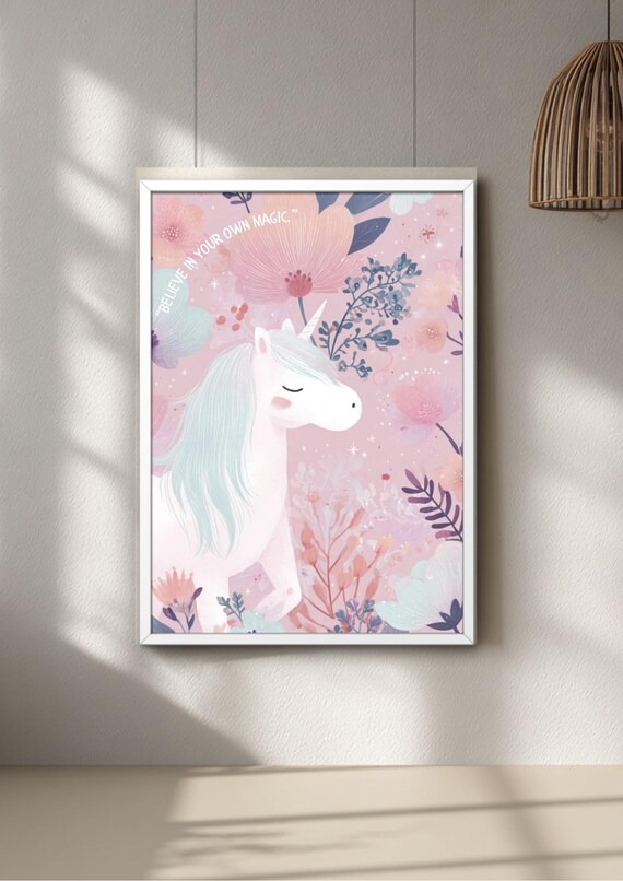 Unicorn poster, fun colourful poster, kids wall decor, nursery room