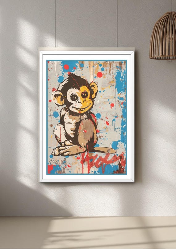 Graffiti Monkey Print | Jungle Animal Nursery Wall Art (Unframed)