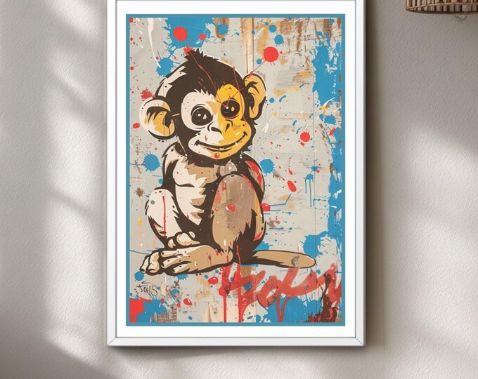 Graffiti Monkey Print | Jungle Animal Nursery Wall Art (Unframed)