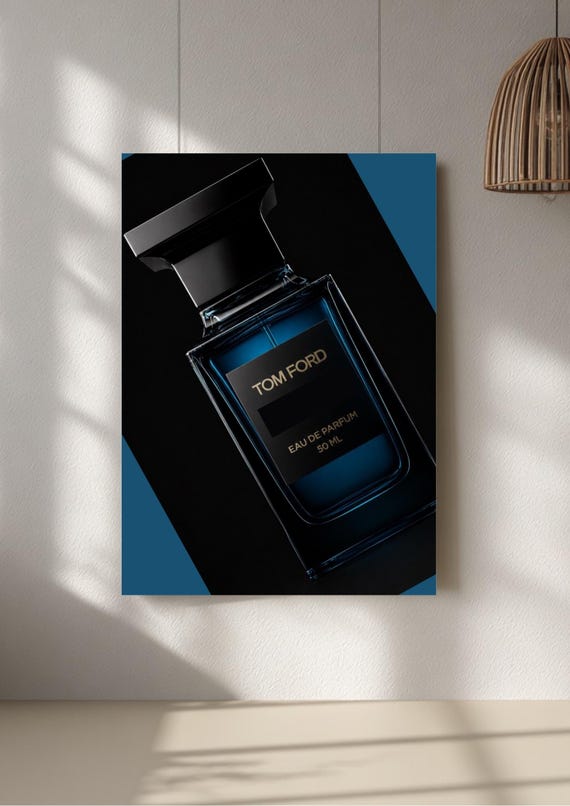 Perfume Bottle Art print, Black Deep Blue, Modern Wall Decor