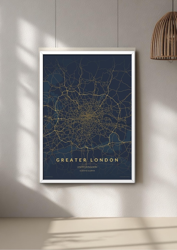 London Map Poster, Black White City Map Print A2, A3, A1