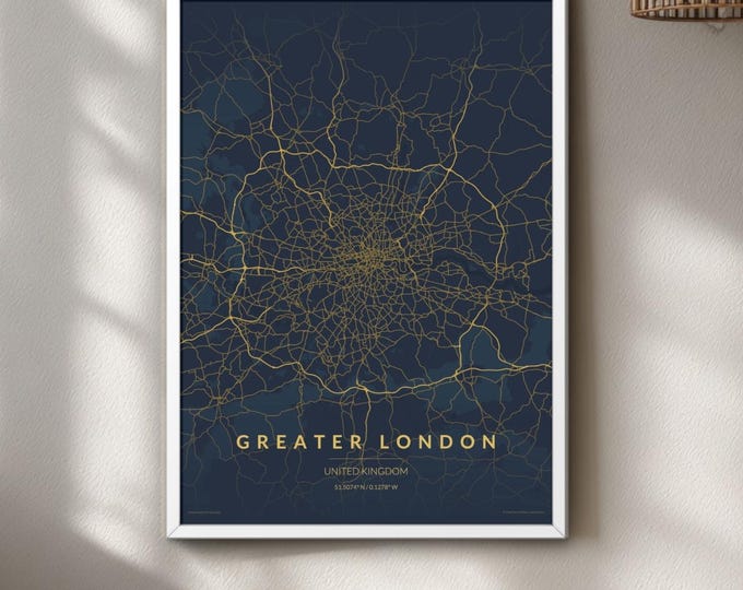London Map Poster, Black White City Map Print A2, A3, A1