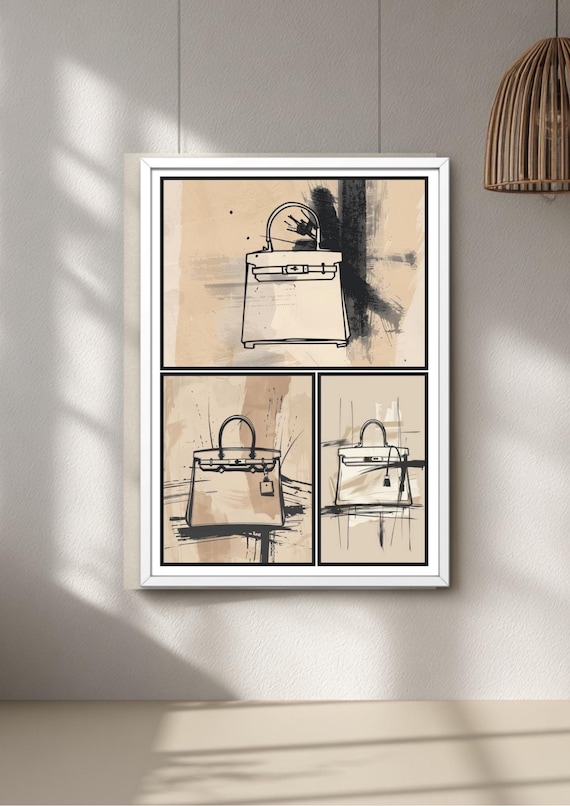 Fashion Wall Art Beige Print Set, Purse Illustration, Minimalist Neutral Decor