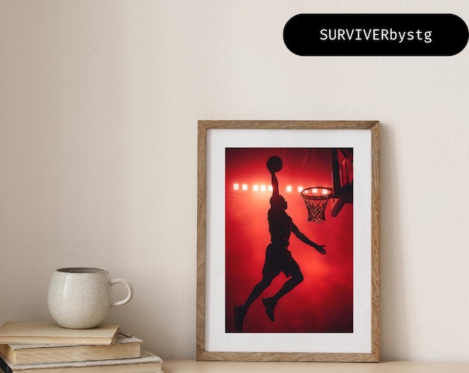 Print; Slam Dunk Basketball | Athlete Silhouette | Sports Wall Art (Digital Download)