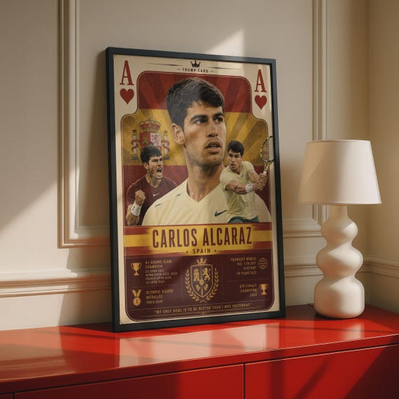 Carlos Alcaraz Trump Card Art, Spain Tennis Champion Wall Art, Grand Slam Decor, Sports Gift