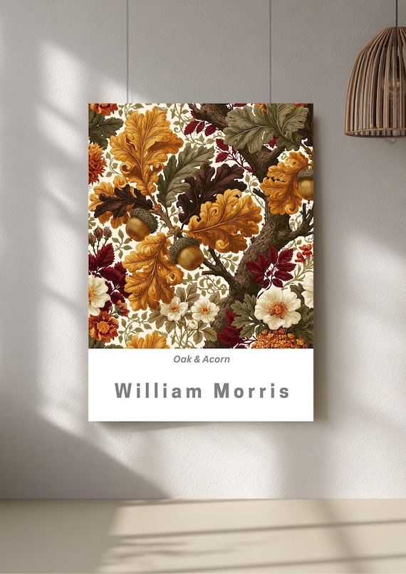 William Morris Oak Acorn Botanical Print, Arts Crafts Woodland Wall Art