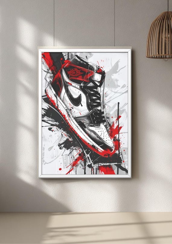 Sneaker Wall Art, Red Graffiti Art Poster, Black Urban Decor