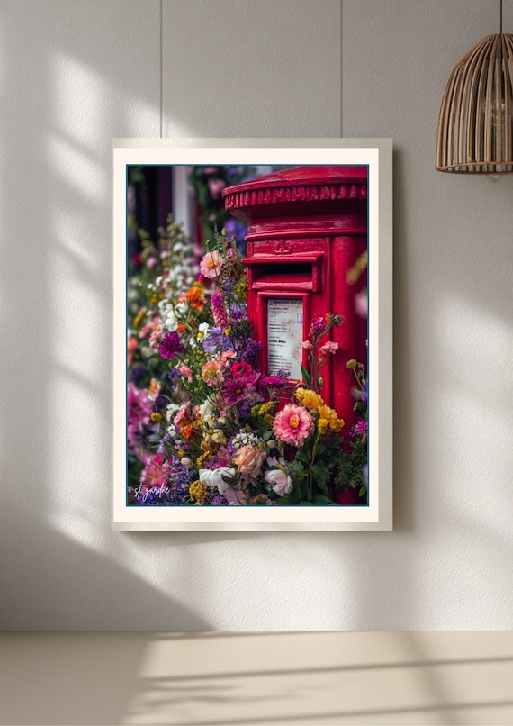Red Mailbox Art, Blooms And Flowers Print, Whimsical Decor, Country Cottage Art