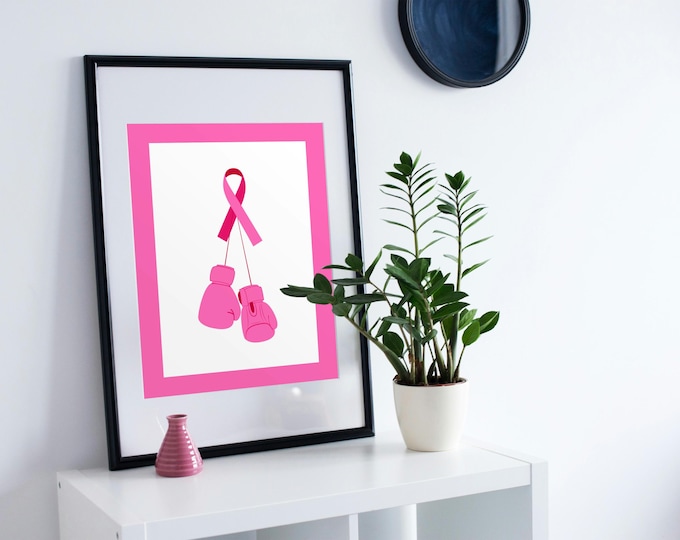 Breast Cancer Survivor Print | Pink Boxing Gloves Awareness Ribbon